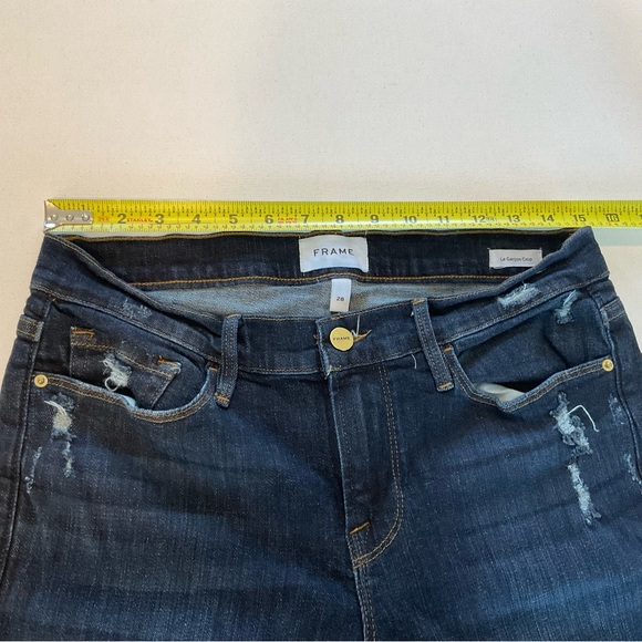 Frame Le Garcon Crop Chewed Hem Jeans Women’s 28 Dark Blue Wash Distress Stretch - Picture 12 of 16